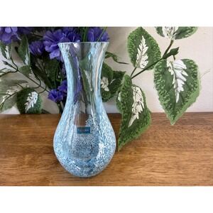 Caithness Glass Scotland Blue White Speckled Art Glass Vase Handcrafted Vintage